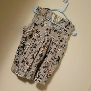 Lucky Brand Floral Flower Slightly Cropped Tie Back Tank L